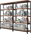 Himimi Industrial Bookshelf 5-Tier Set of 2, Bookcase 58" H Ladder Shelf, Storage Shelves Rack Shelf Unit, Accent Furniture Metal Frame, Home Office Furniture, Vintage Brown（2PCS）