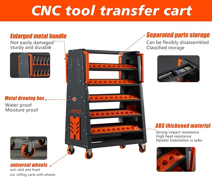 HSK63 CNC Tool Cart-100 Cap, 5-Tier CNC Rolling Carts with Wheels，40 Taper Tool Holder, CNC Mobile Tool Holder, CNC Tool Organizer, CAT 40 Tool Holder Set for StorehouseFactory Garage