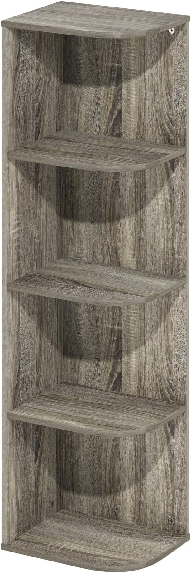 Furinno Pasir 4-Tier Corner Open Shelf Bookcase, French Oak