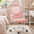 DUMOS Ergonomic Office Chair – High Back Mesh Computer Chair with Lumbar Support, Headrest, Flip-up Arms, and Swivel Wheels – Comfortable Gaming & Desk Chair for Home Bedroom Office,Pink