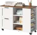 Lateral File Cabinet, 2 Drawers Mobile Filing Cabinet for Home Office, Printer Stand with Adjustable Open Shelves, with Locking Casters, fit Legal/Letter/A4 Files, Walnut and White