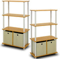 Furinno Go Green 4-Tier Multipurpose Storage Rack Shelving Unit with Bins (Set of 2), Beech