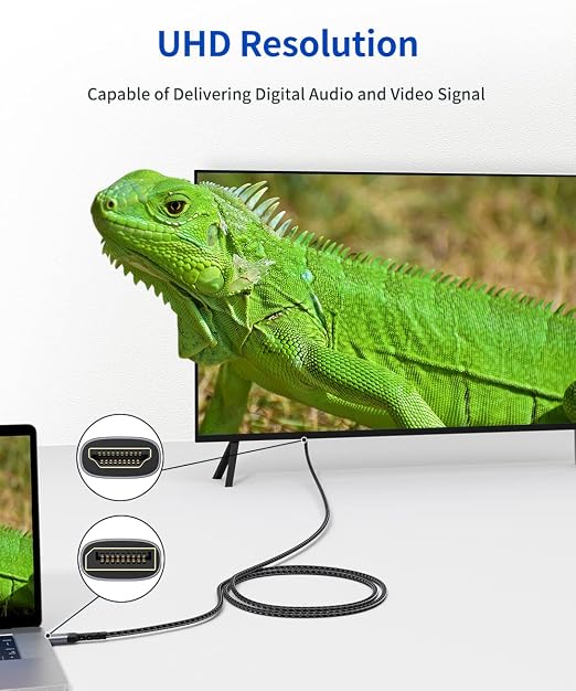 4K DisplayPort to HDMI Cable Adapter 2Pack 6.6FT, JSAUX DP to HDMI Male UHD 4K@30Hz/2K@60/1080P@120 Nylon Braided Uni-Directional HDTV Cord for Dell, Monitor, Projector, Desktop, AMD, NVIDIA,Lenovo,HP