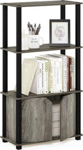 Furinno Brahms 4-Tier Multipurpose Bookcase/Bookshelf/Display Shelf/Display Rack with Door, French Oak Grey/Black