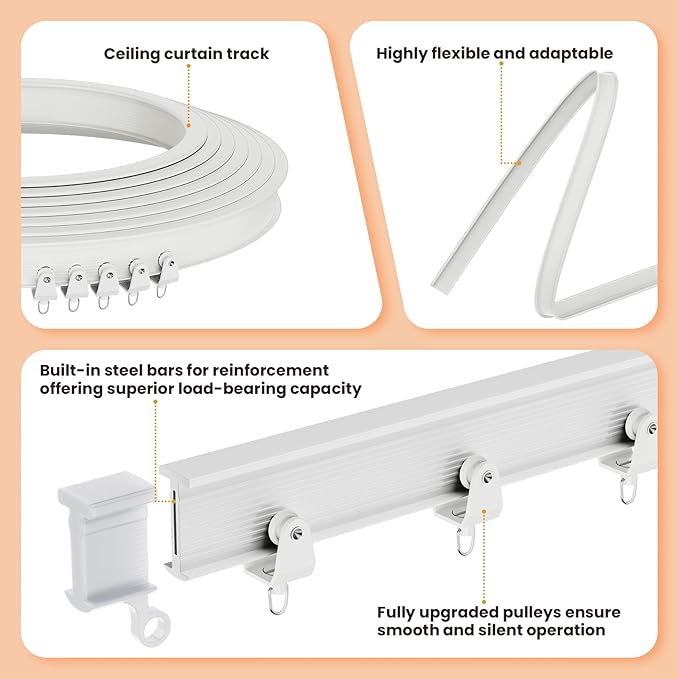 JILRON Accordion Partition Curtain with Ceiling Track - Space-Saving Room Divider, Tool-Free Installation(Blue 100" W x 108" L-Pack of 1)