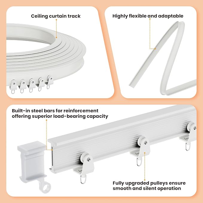 JILRON Hanging Accordion Room Divider with Track System - Ceiling-Mounted Partition Curtain, Simple Installation(White 180" W x 96" L-Pack of 1)