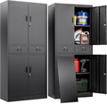 BESFUR Metal Garage Storage Cabinet with Two Drawers Locking Doors and 2 Adjustable Shelves, Black Tall Storage Cabinets, Tool File Lockable Cabinet for Garage Office Warehouse Shop(71”H)