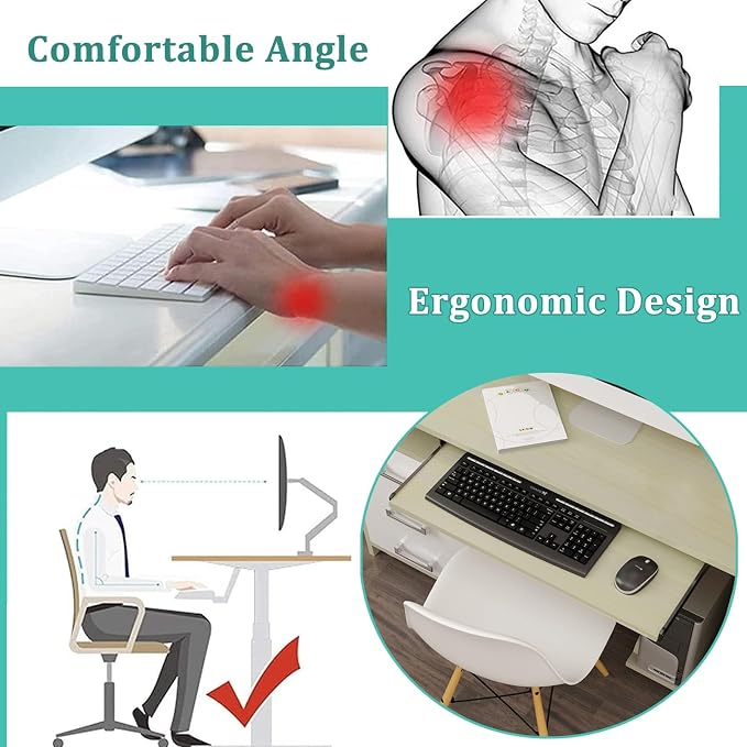 Under Desk Keyboard Tray Slide Out Height Adjustable 21/24/27x 10 Inch Pull Out Platform Computer Drawer Suitable for Office(B,60x27cm)