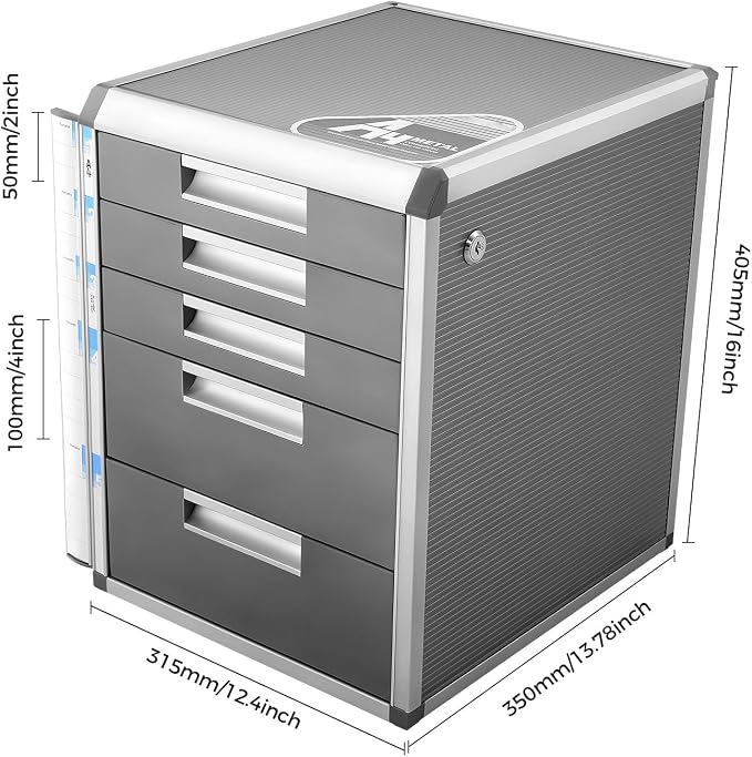 File Cabinet with Drawers Office Document Storage Box Filing Organzier Lockable Desktop Drawer Organizer for Papers Mail Notebooks Stationery (5-layer)