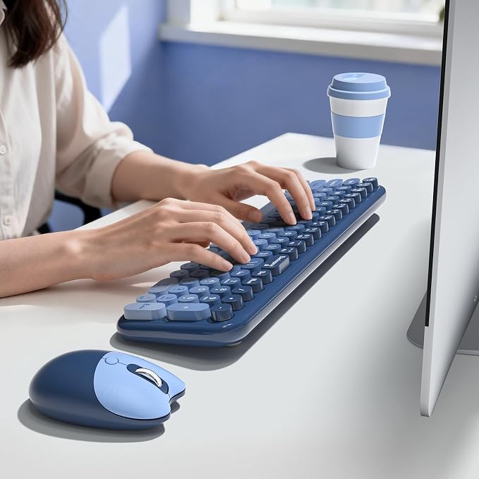 MOFII Wireless Keyboard and Mouse Combo, Compact Small Keyboard with Large Print, 2.4GHz Retro Typewriter Keyboard, Quiet Click Mouse for PC, Laptop, Desktop, Windows (Sea Blue Gradient)