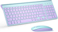 Wireless Keyboard and Mouse Ultra Slim Combo, TopMate 2.4G Silent Compact USB 2400DPI Mouse and Scissor Switch Keyboard Set with Cover, Batteries Included, for PC/Laptop/Windows/Mac - Blue Purple