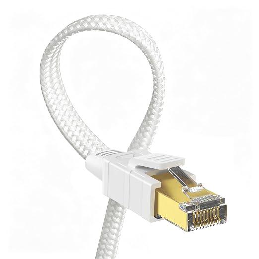 Orbram Cat 8 Ethernet Cable 15 ft White, Nylon Braided High Speed Heavy Duty Network LAN Patch Cord, 40Gbps 2000Mhz SFTP RJ45 Flat Internet Cable Shielded in Wall, Indoor&Outdoor for PC/Modem/Router