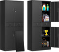 71" H Tall Metal Storage Cabinet with 2 Drawers, Metal Garage Storage Cabinet with Lock and 2 Adjustable Shelves for Home, Office, Garage, Warehouse Organize, Black