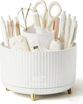 Pencil Pen Holder 5 Slots 360°Degree Rotating Pen Organizers for Desk Desktop Storage Stationery Supplies Cute Pencil Cup Pot Kids Desk Organizer for Office Home School（White 2