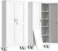 erosoei 71" H Metal Garage Storage Cabinet, Rolling Tool Cabinet with 2 Doors and Wheels, Locker Steel Cabinet with 4 Adjustable Shelves, Organization Cabinet for Garage,Office,Home,Gym,School（White）