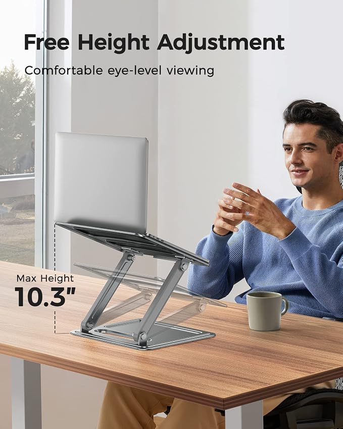 LORYERGO Adjustable Laptop Stand, Portable for 17.3inch Laptops, Holds Up to 17.6lbs, Ergonomic Posture & Heat Dissipation - Gray