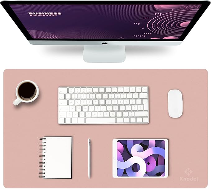 K KNODEL Small Office Leather Desk Mat, Mouse and Keyboard Pad, Computer and Laptop Mat, Desktop Protector and Cover, Writing Pad and Blotter (23.6"x13.8", Pink)