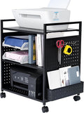 Mythinglogic 3-Tier Rolling Printer Stand with Adjustable Height, Metal Office Organizer Cart, DIY Panels, Lockable Wheels for Home, Office, Kitchen, Gaming