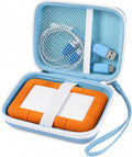 Case Compatible with LaCie Rugged Mini 1TB/ 2TB/ 4TB/ 5TB External Hard Drive Portable HDD, Storage Holder for Hard Drives for Mac and PC Computer & USB 3.0 2.0 Cable SD Cards (Blue)