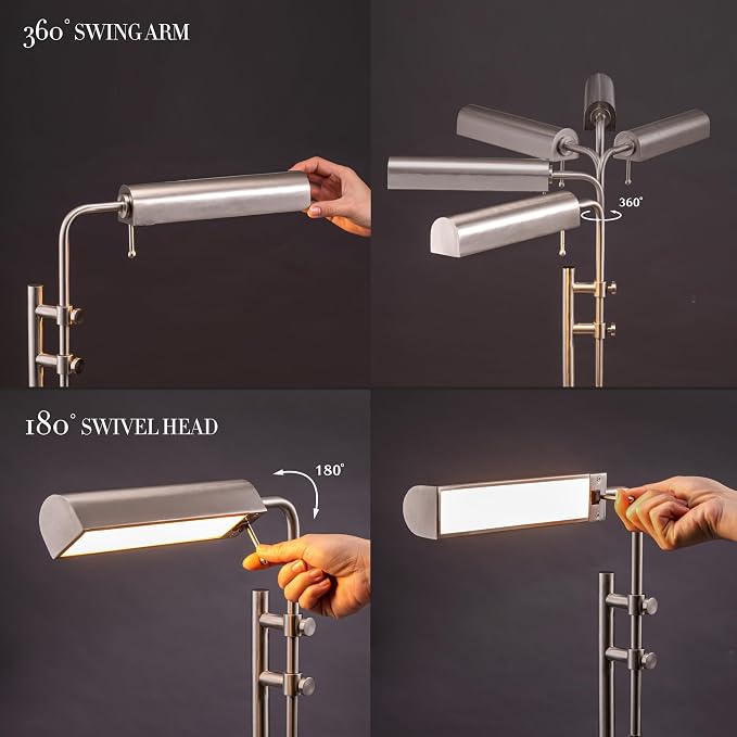 O'Bright Aurora LED Pharmacy Desk Lamp - Swing Arm, Industrial Design for Reading, Crafting, Work,10W LED, Adjustable Height 18.5-24.5 inches - Ideal for Living Room, Bedside, Office, Brushed Nickel
