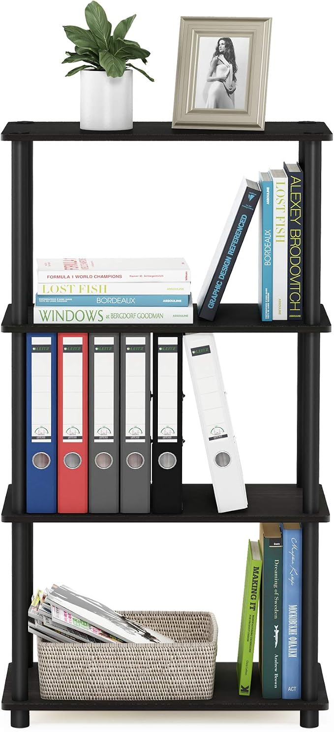 Furinno (99557EX/BK) Turn-N-Tube 4-Tier Multipurpose Shelf Display Rack - Espresso/Black