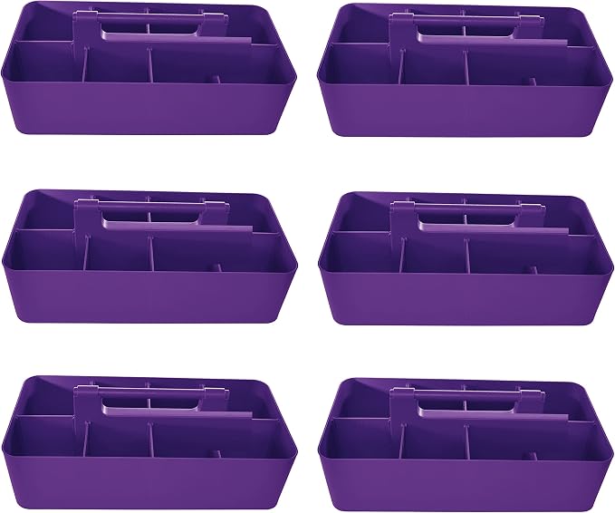 -Large Portable Caddy, DIY Dividers, 8 Compartments, School Office Supplies Home Business Organizer Portable Basket with Handle Made in USA (6 PACK, Royal Purple)