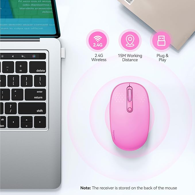 TECKNET Wireless Mouse for Laptop, 2.4G Quiet Computer Mouse with USB Receiver, 4 Buttons Portable Cordless Mice for Chromebook, Laptop, PC, Mac, 800/1200/1600 DPI