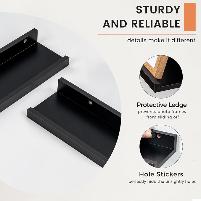 FLYJOE Picture Ledge Shelf, Floating Shelves Set of 2, 32 Inches Nursery Book Shelves for Toys Storage, Kids Bookshelf Wall Mounted for Living Room Bedroom Decor Books Photo Frames, Black