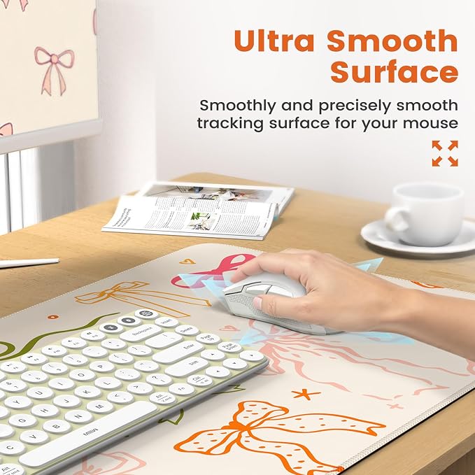 iCasso Desk Pad Mat, Large Mouse Pad and Keyboard Wrist Rest Set, Desk Protector Mat,4in1 Ergonomic Carpal Tunnel Keyboard Pad with Wrist Support for Desktop Home Office Computer (Colorful Ribbon)