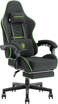 Dowinx Gaming Chair Fabric with Pocket Spring Cushion, Massage Game Chair Cloth with Headrest, Ergonomic Computer Chair with Footrest 290LBS, Black Green