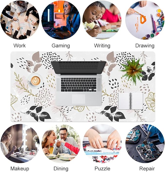 QIYI Large Mouse Pad for Desk, Cute Desk Mat for Desktop, Women Girls Office Décor Desk Accessories, PU Leather Waterproof Gaming Mousepad, Boho Botanical Desk Pad Computer Mat, 31.5" x 15.7"