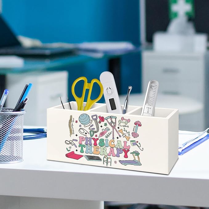 Physical Therapy Gifts Pen Holder for Desk, PT Gifts Wooden Box Sign Desk Decor for Office Home Decoration, Physical Therapist Gift Pencil Organizer, Therapy Office Decor
