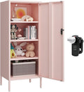 Steehoom Metal Locker Cabinet Lockable Bathroom Storage Cabinet Black 4 Tier Employee Lockers for Home, School, Office, Garage (Pink, 19.69" D x 15.75" W x 49.21" H)