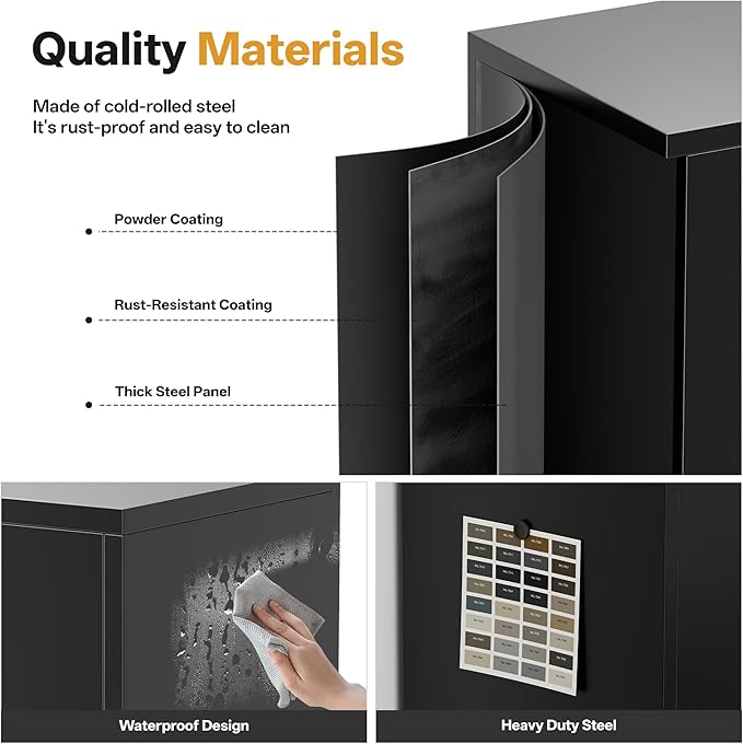 Metal Storage Cabinet, 71" H Garage Cabinet with 2 Locking Drawers and 2 Adjustable Shelves, Black Tool Cabinet, Tall Storage Cabinet for Home, Office, Gym, School