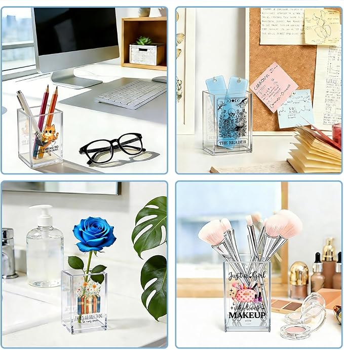 Mhfpl At Least Trauma Made Me Funny Acrylic Pen Holder, Funny Skeleton Alien Pencil Cup Desk Organizer, Dark Humor Gifts for Women Men Friend Coworker Therapist Counselor, Office Desk Decor