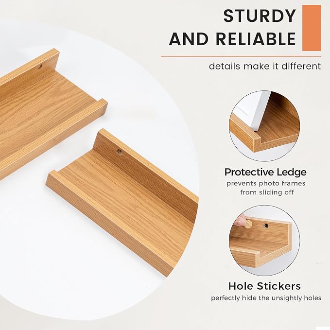 FLYJOE Picture Ledge Shelf, Floating Shelves Set of 2, 30 Inches Nursery Book Shelves for Toys Storage, Kids Bookshelf Wall Mounted for Living Room Bedroom Decor Books Photo Frames, Natural Oak