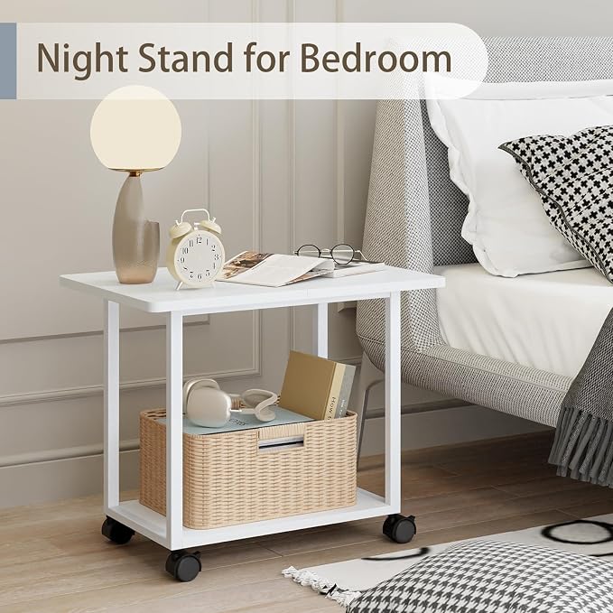MARTY 22"x15.75" Large Under Desk Printer Stand with Storage Shelf 2-Tier Rolling Printer Cart with Wheels Printer Table for Home Office Heavy Duty Storage Rack for Scanner Fax Machine, White