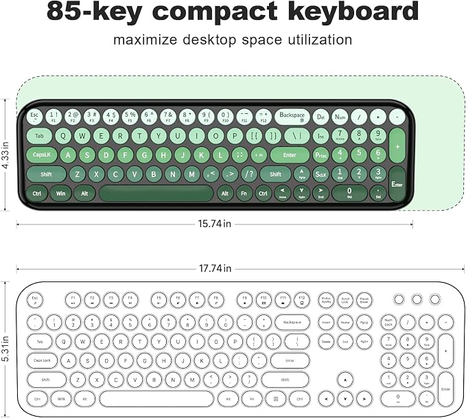 MOFII Wireless Keyboard and Mouse Combo, Compact Small Keyboard with Large Print, 2.4GHz Retro Typewriter Keyboard, Quiet Click Mouse for PC, Laptop, Desktop, Windows (Black Green Gradient)