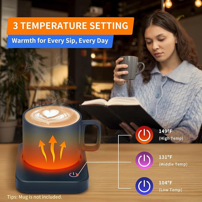 VOBAGA Coffee Mug Warmer for Desk with Auto Shut Off & 3-Temp Settings, Coffee Cup Warmer with Smart Safety Alert Home Office Accessory, Perfect for Coffee, Tea, Milk (No Mug)