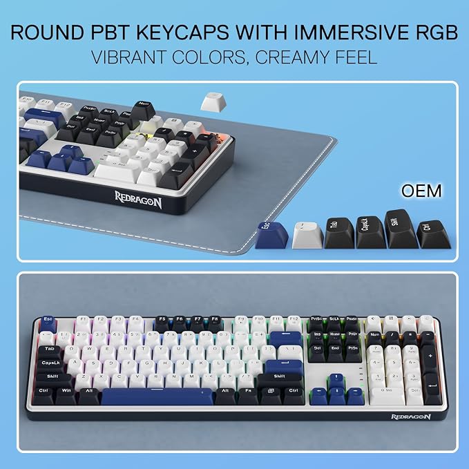 Redragon K689 Wired Gasket RGB Gaming Keyboard, 108 Keys Mechanical Keyboard w/Extra 4 Hotkeys, Upgraded Hot-swappable Socket, 3-Layer Noise Dampening, Mixed Color Keycaps, Custom Linear Switch
