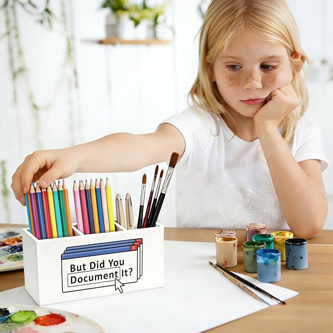 Funny Office Pen Pencil Holder for Desk, Funny HR Gifts for Women, Human Resource Gifts, But Did You Document It Wooden Box Sign Decorations for Home Office Workplace Desk Tabletop