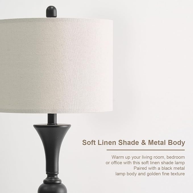 Oneach 28" Modern Table Lamps Set of 2 for Living Room, Bedside Lamps with USB Ports, Black Nightstand Lamps Set for Bedroom Farmhouse Lamp End Table Lamps (Bulbs not Included)