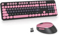 Guffercty kred Black and Pink Keyboard and Mouse Wireless, Retro Typewriter Cute Colorful Wireless Keyboard Full-Size 2.4GHz with Round Keycaps for Desktop Laptop and PC (Pink Plum)