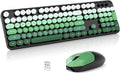 Wireless Keyboard and Mouse Combo, 2.4GHz Retro Full-Size Typewriter Keyboard with Number Pad and Wireless Mouse for PC/Laptop/Desktop/Windows (Black Green)