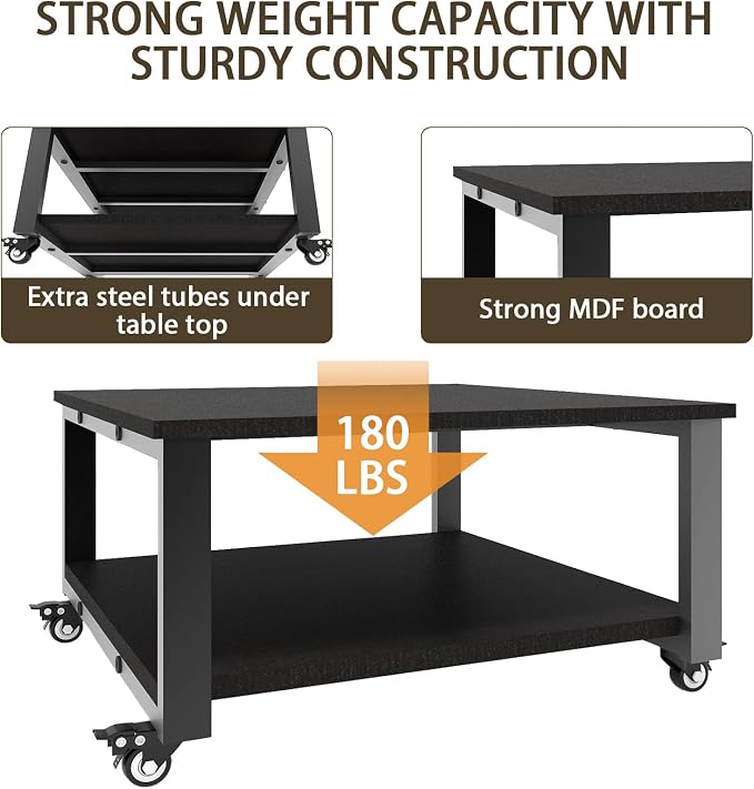 Natwind 2 Tier Laser Printer Stand,23.6''x23.6'' Large Printer Table,Copier Stand with Wheels, Heavy Duty Rolling Printer Cart with Paper Storage Shelf for Home Office (Black)