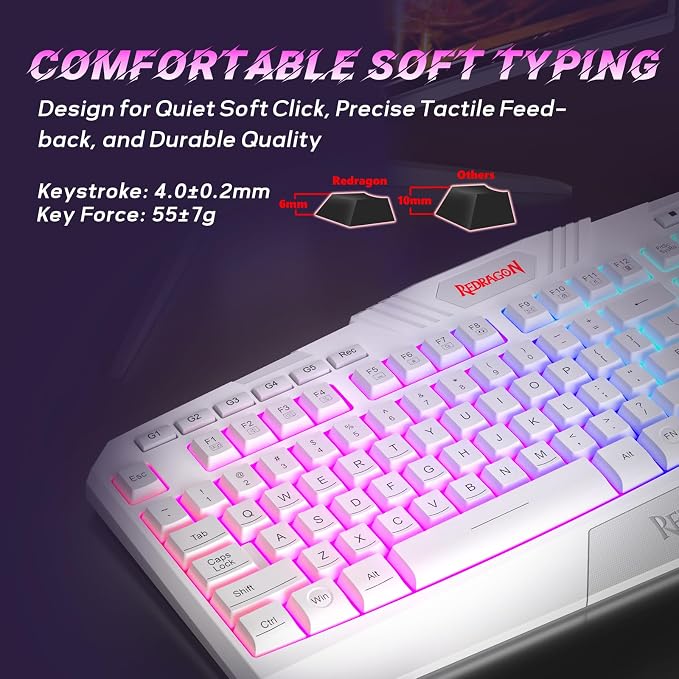 Redragon Updated Programmable Gaming Keyboard and Mouse, RGB Backlit Keyboard Mouse with Software, Independent Macro Record Keys, Value Combo Set, White - S101-3 PRO