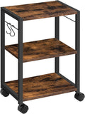 MAHANCRIS Printer Stand, 3-Tier Under Desk Rolling Cart with Storage Shelf, Heavy Duty Printer Table with Wheels for Home and Office, Printer Shelf with 2 Hooks, Small Spaces, Rustic Brown PTHR4001Z