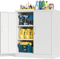 BESFUR Metal Storage Cabinet with Lock and 2 Adjustable Shelves, 36" H Lockable Storage Cabinet for Home, Office, Garage, Utility Room and Basement(White)