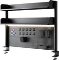 CHSSIH Clamp On Desk Pegboard Shelf - Metal Desktop Organizer Hutch with 2 Shelves for Storage and Display, Desk Add-On Shelf for Office, Dorm, or Computer Monitor Stand, Black, 23.6In