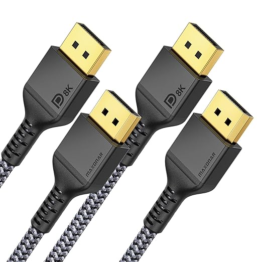 Maxonar 8K DisplayPort Cable 1.4, 2M (8K@60Hz, 4K@240Hz, 2K@144Hz) HBR3 High Speed DP to DP for PC, Laptop, TV Gaming Monitor - 2 Packs